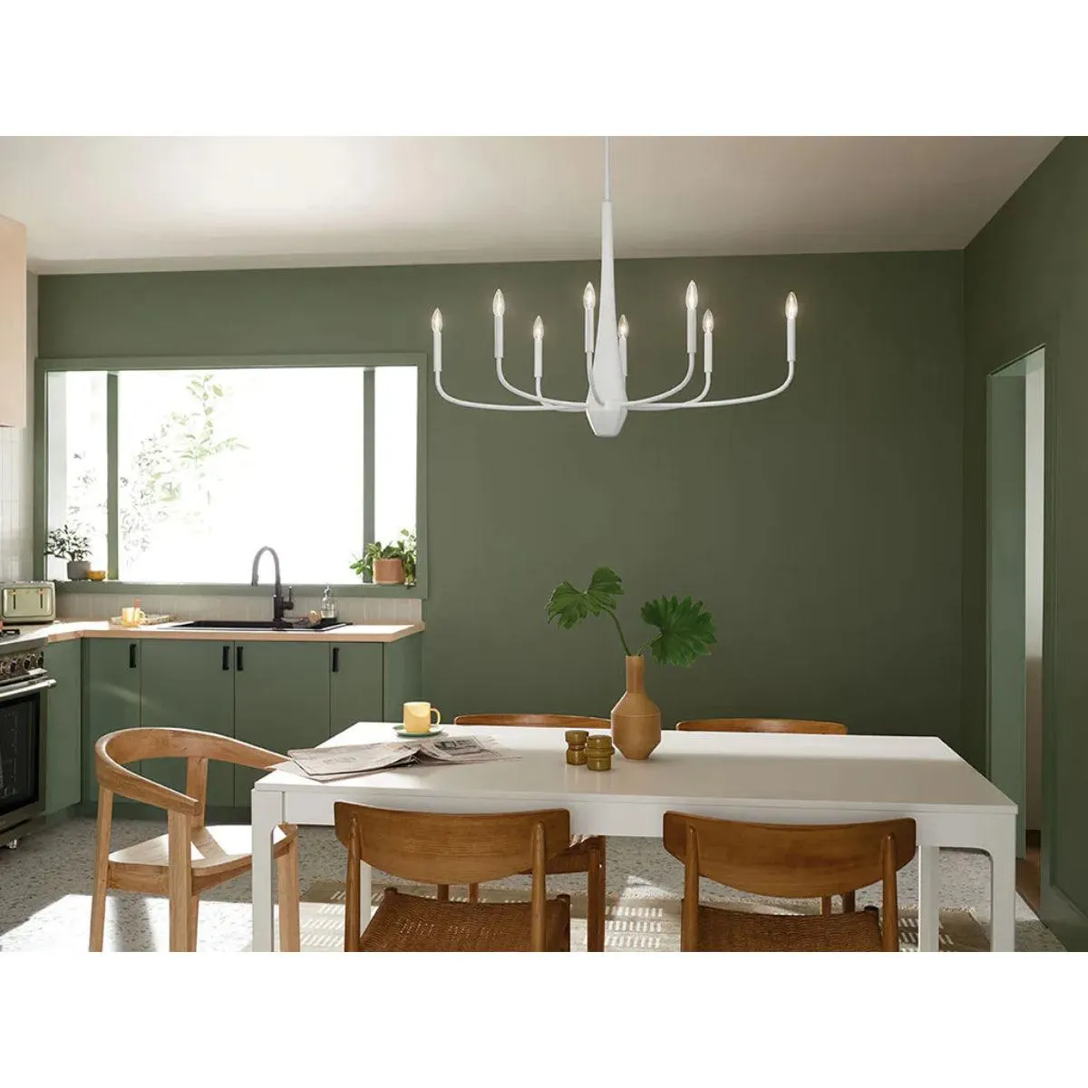 Deela 41" 8-Light Oval Chandelier 1-Tier, White Finish